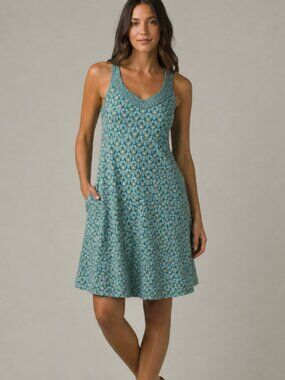 Prana Quinn Dress Women's Size XS Green Patterned Midi Dress Summer